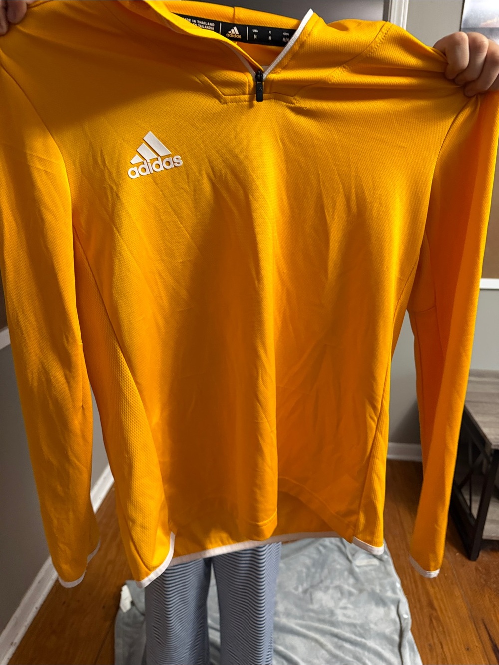adidas Long-Sleeve Quarter-Zip Top in Yellow with White Logo